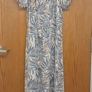 Tropical Leaf Print Maxi Dress